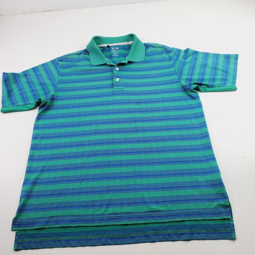 Adidas ClimaCool Golf Polo Shirt Mens M Green Blue Striped Short Sleeves